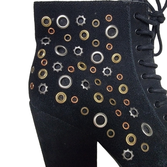 Seychelles Black Suede Platform Bootie Studded Chunky Heel Lace Up 90s Y2K 8 - Picture 6 of 14